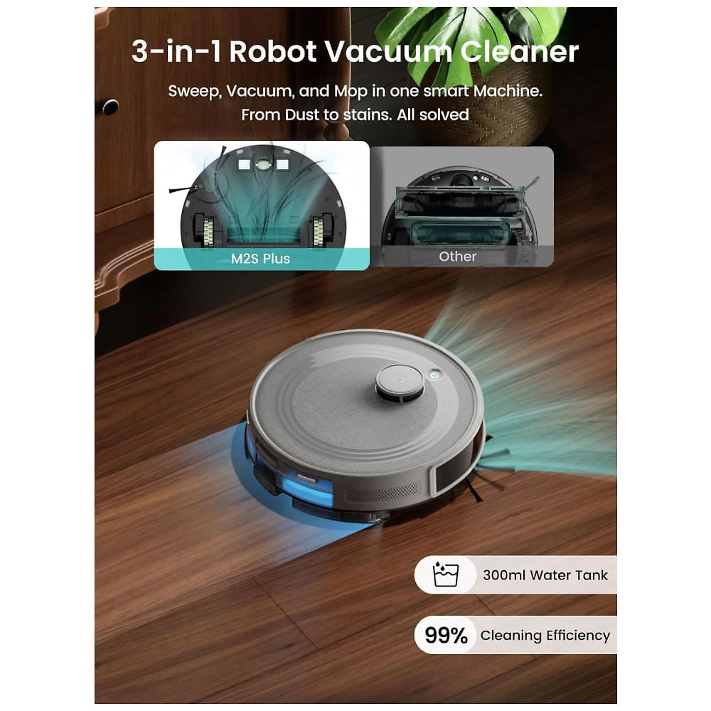 Miniatura Robô Aspirador Lefant M2S Plus Cinza LiDAR 3 em 1 com Base Autoesvazio 75 Dias e Mapeamento Inteligente