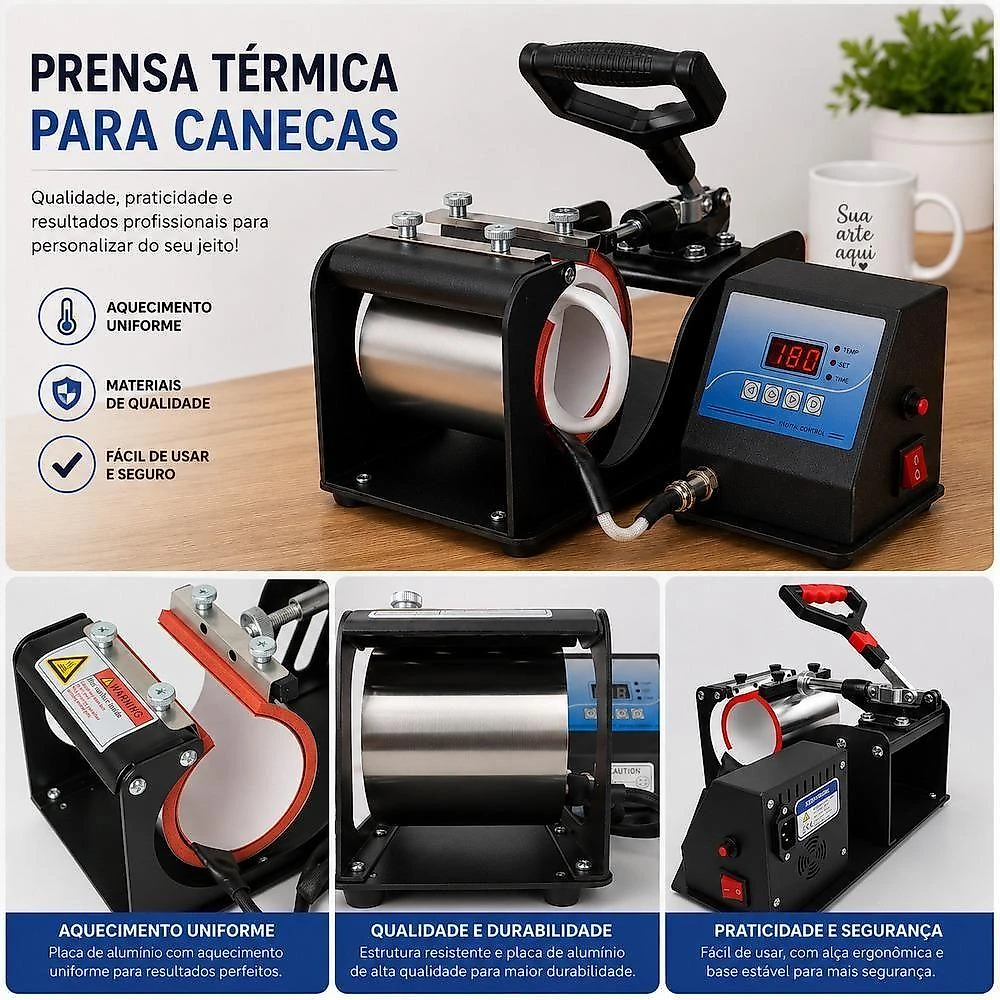 Prensa Térmica para Canecas Sublimação Digital Manual Preta Yeet
