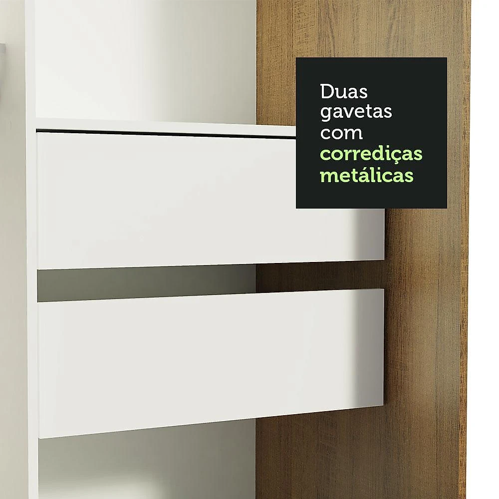 Guarda-roupa solteiro madesa tokio 2 portas de correr com espelho 2 gavetas - rustic