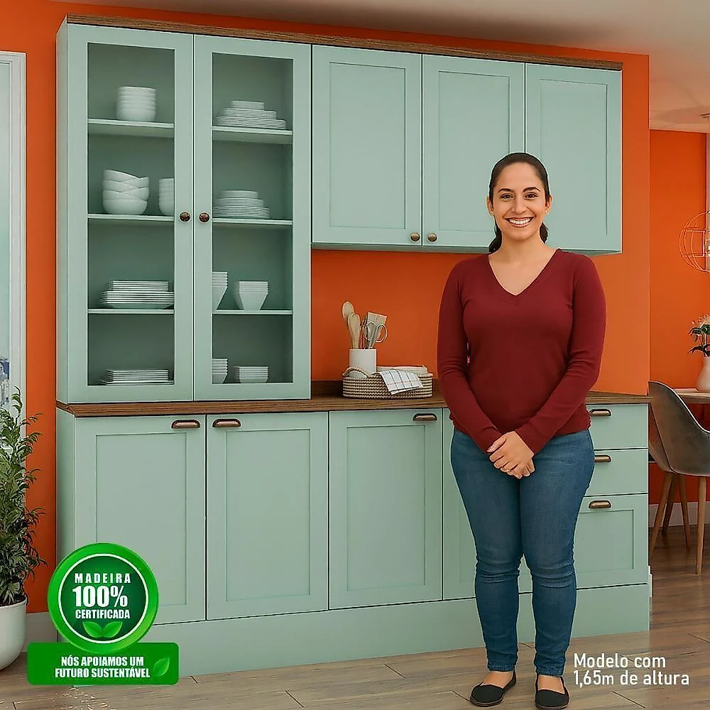 Armário De Cozinha Genialflex Iluminata 3 Peças Verde Mint
