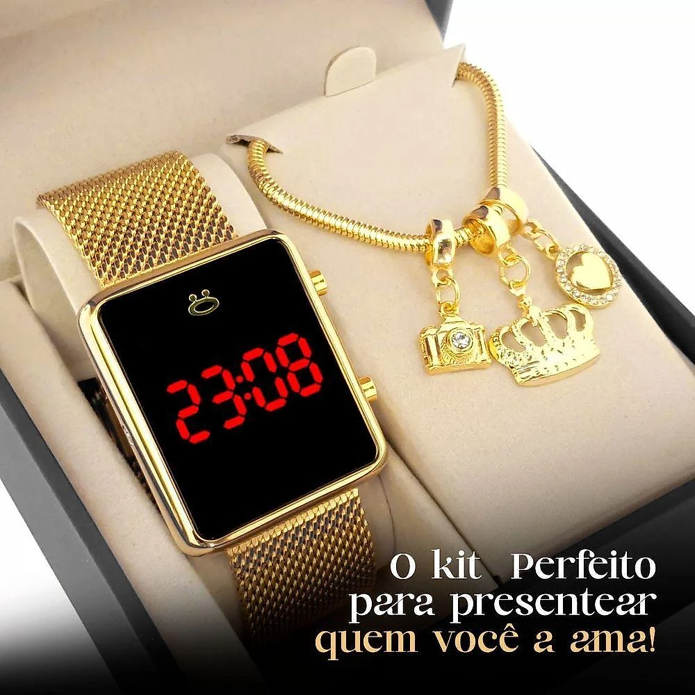Relogio Feminino Digital Banhado + Caixa Qualidade