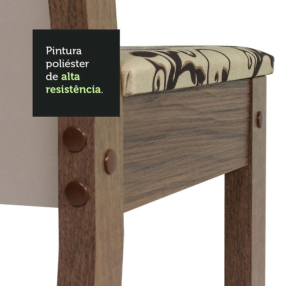 Conjunto sala de jantar mesa tampo de vidro 4 cadeiras rustic/crema/bege marrom suzy madesa
