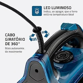 Ferro a Vapor Mondial F-53 com Spray – Preto/Azul 110V
