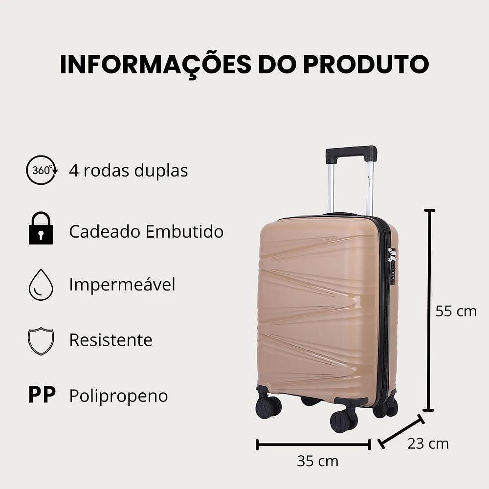 Mala De Bordo 10kg Viagem Zíper Expansível Em Polipropileno Rodinhas 360º Tsa - Bocaiúva - Cruzeiro Fendi