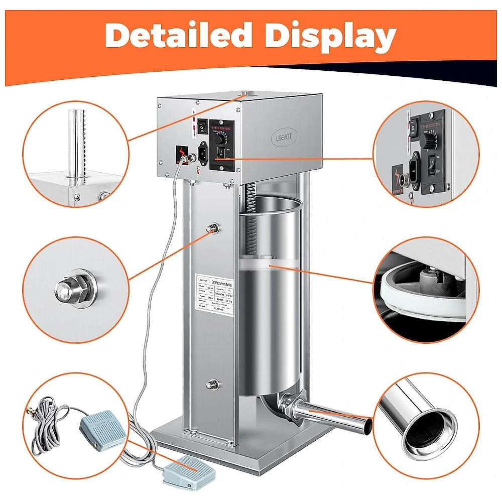 Máquina de Encher Linguiça Elétrica, Fabricante Vertical Elétrico com 9 Velocidades Ajustáveis em Aço Inoxidável, LEEVOT