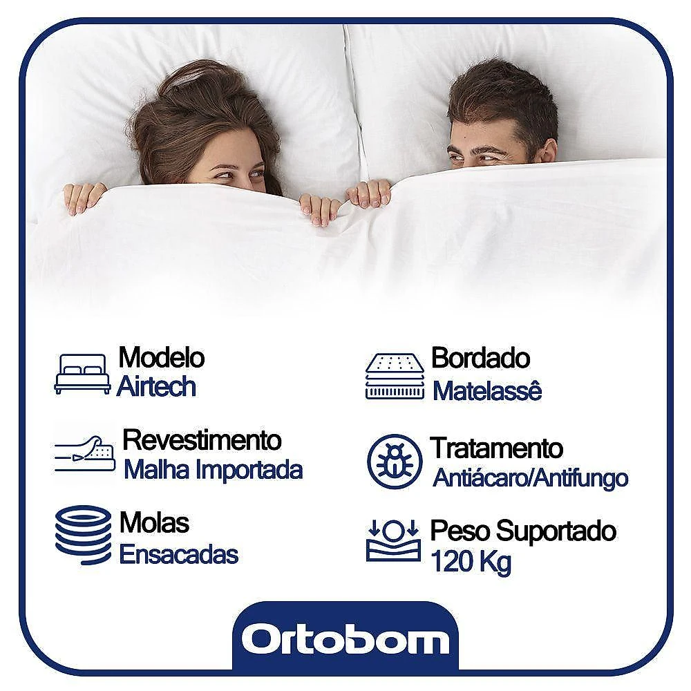 Cama Box com Colchão King Airtech Molas Ensacadas Madeira Cinza Ortobom