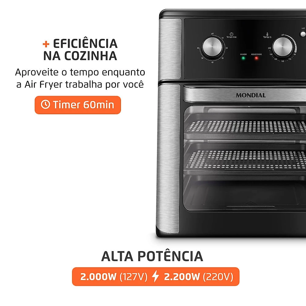 Fritadeira Air Fryer Forno Oven 12L Mondial Preto 2000W - AFON-12L-AB 110V