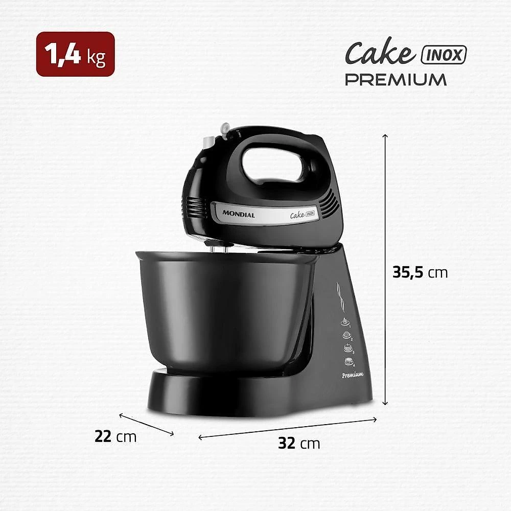 Batedeira Convencional Mondial Cake Premium B-50-B 4L 500W 4 Velocidades 110V