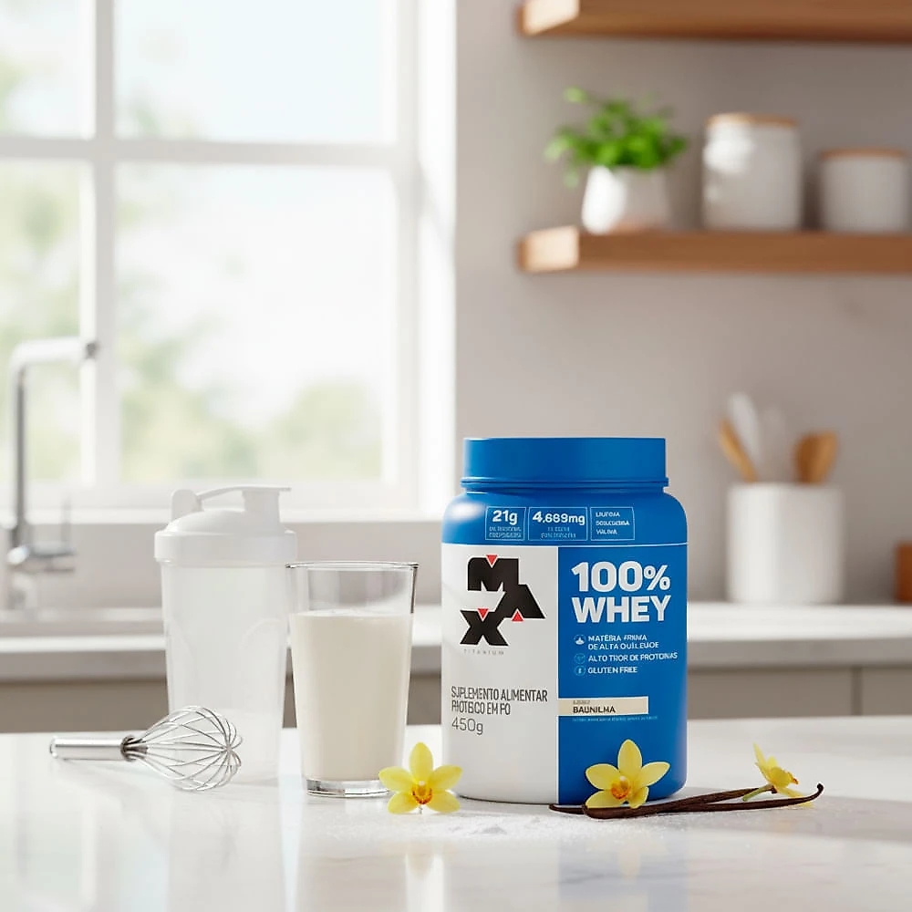 Miniatura Whey 100% Max Titanium Sabor Baunilha 450g