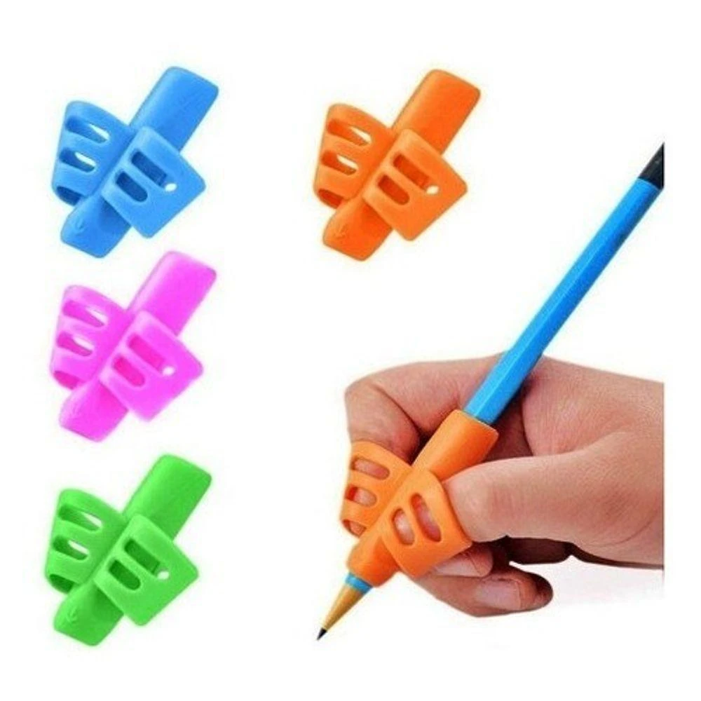 Adaptador Ergonômico para Escrita OEM Dois Dedos de Apoio em Silicone Kit 3 Unidades Azul Verde