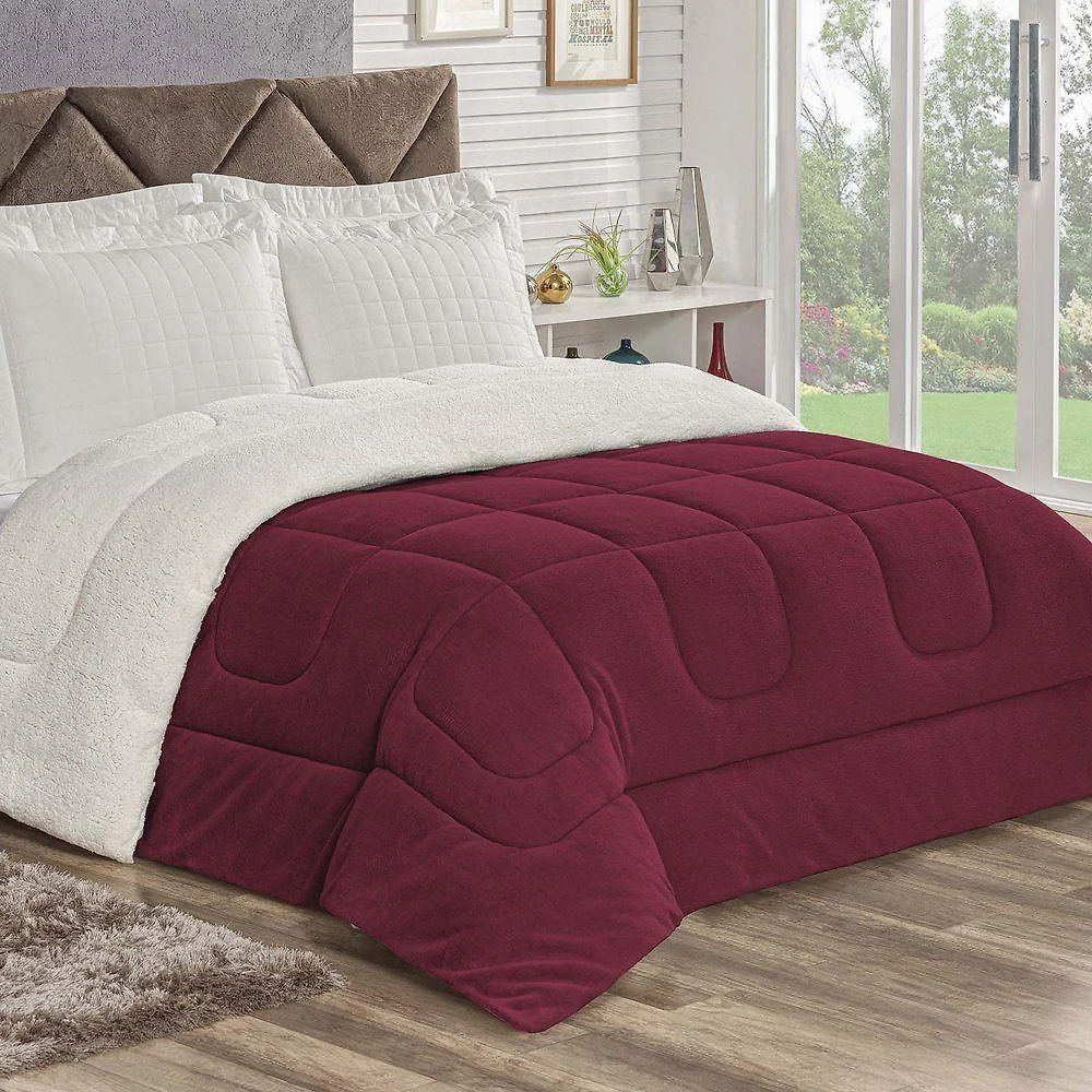 Coberdrom Veneza Casal King Size 1 Peça Dupla Face Fleece E Sherpa 100% Poliéster - Vinho