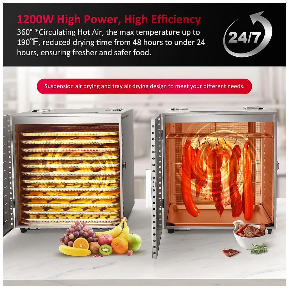 Desidratador de Alimentos Ausegia Preto e Prata 12 Bandejas 1200W 110V Grande Capacidade