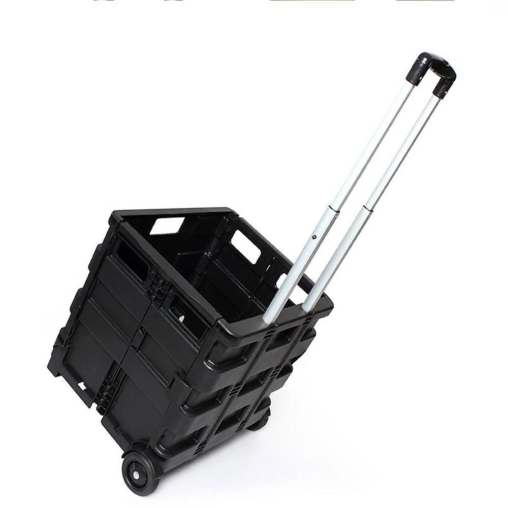 Carrinho Compras Dobravel 45kg Transporte Cesto Multiuso Tampa Feira Ferramentas Roda Vira Maleta