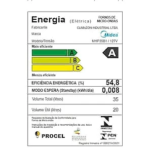 Forno Micro-ondas Midea MasterCook MHP35B 35L MasterClean 10 Níveis de Potência Branco 110V