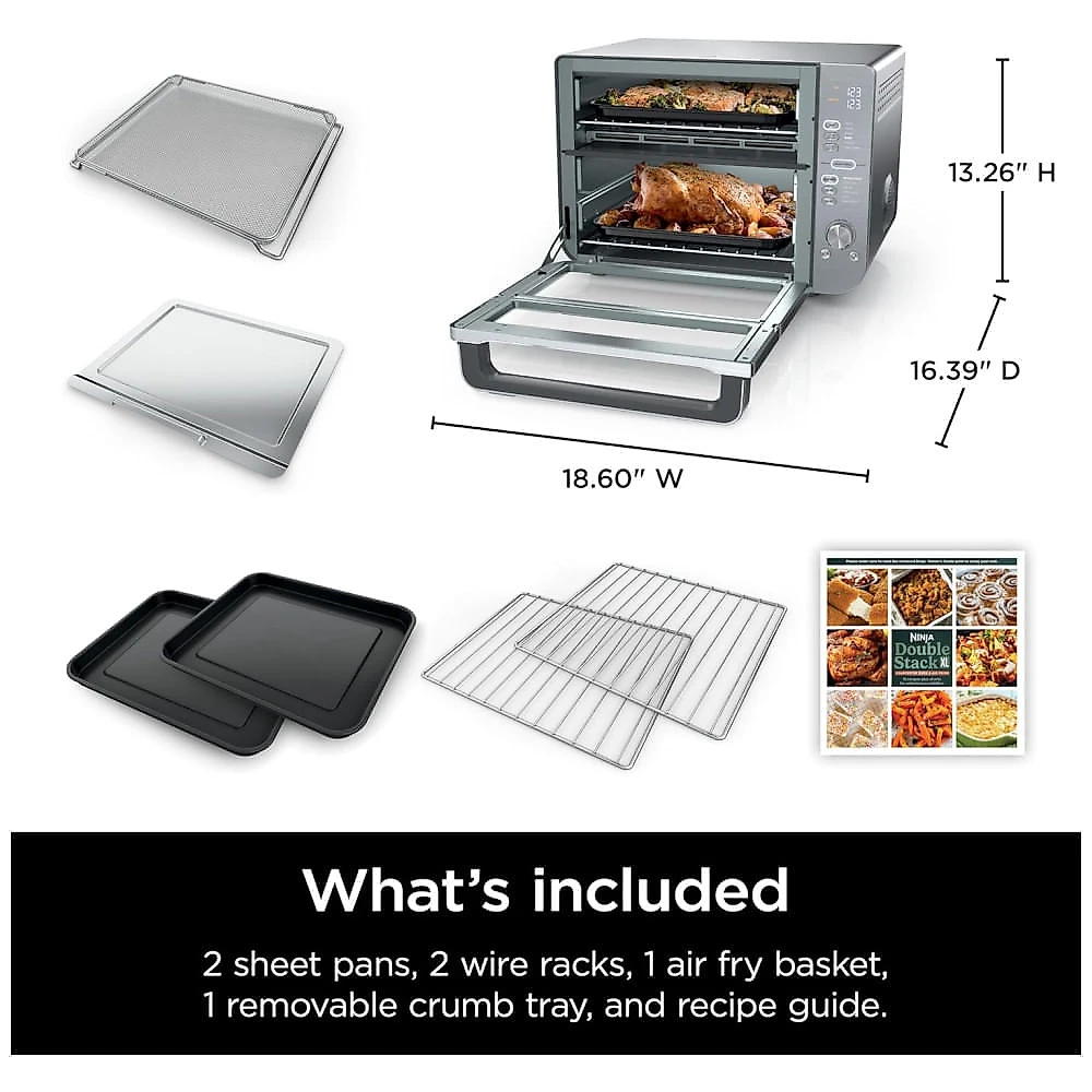 Forno Elétrico Air Fryer 12 em 1 com Porta Flexível e Tecnologia DualZone, 110V 1800W, Ninja DCT601 Double Stack XL, Prata 110v
