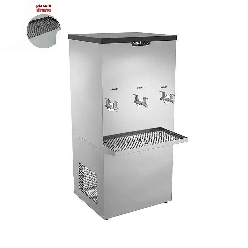 Bebedouro Refrigerado Venâncio BI100L Compressor Água Natural e Gelada Ambos os Galões 220V