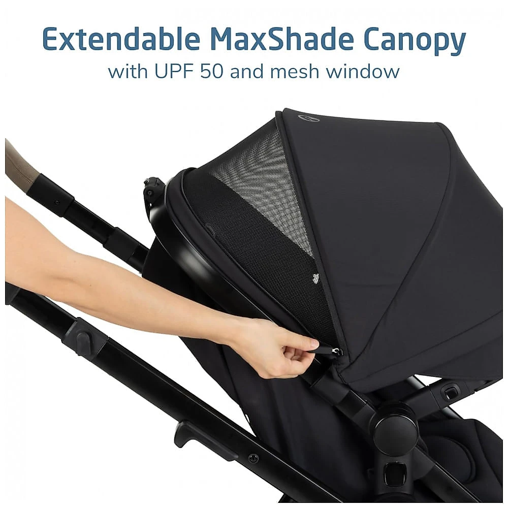 Sistema de Passeio Maxi-Cosi Zelia Pro 5-em-1 com Bebê Conforto Mico Pro Preto Caviar Cáspio