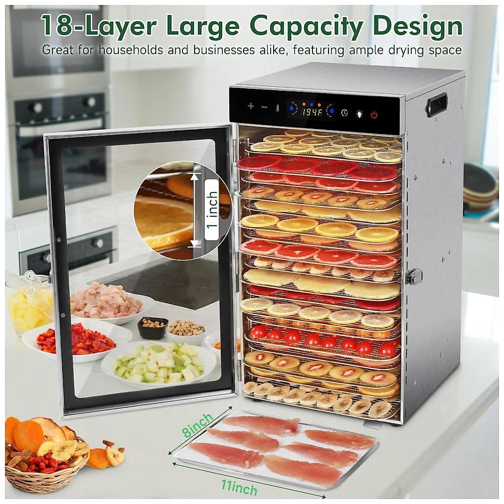 Desidratador de Alimentos Suciseni 18 Bandejas Prata 1000W com Timer Digital 110V