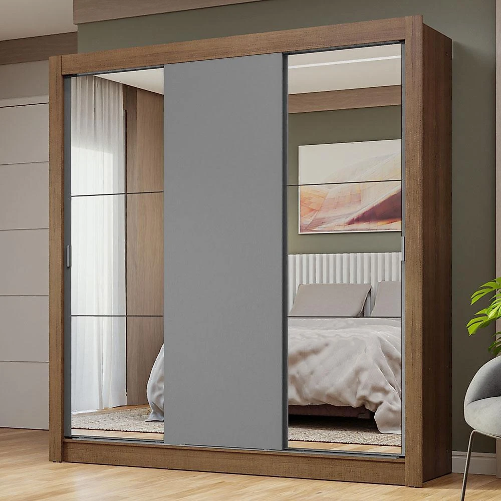 Guarda-roupa casal 3 portas de correr com espelhos nobre madesa rustic