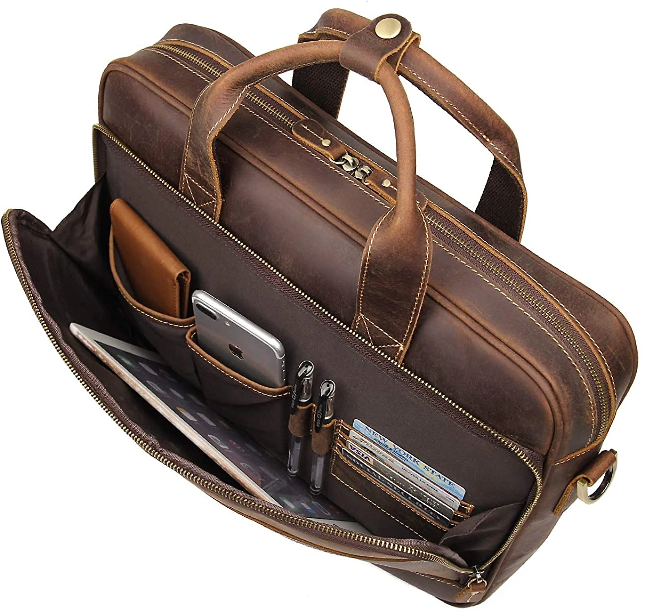 Augus BolsaPasta de Couro Vintage para LaptopMasculina