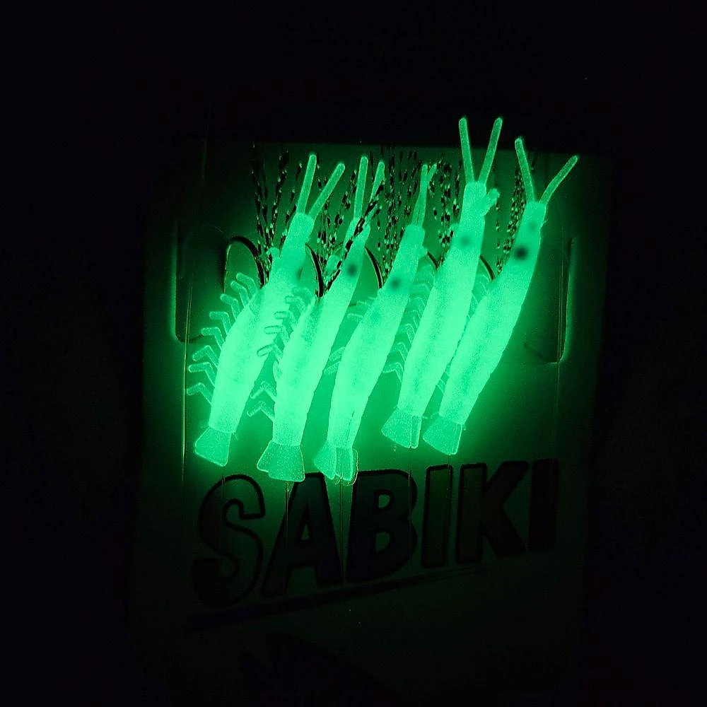 Isca Artificial Sabiki 5 Camarões Fluorescente Silicone Branco AB Mídia