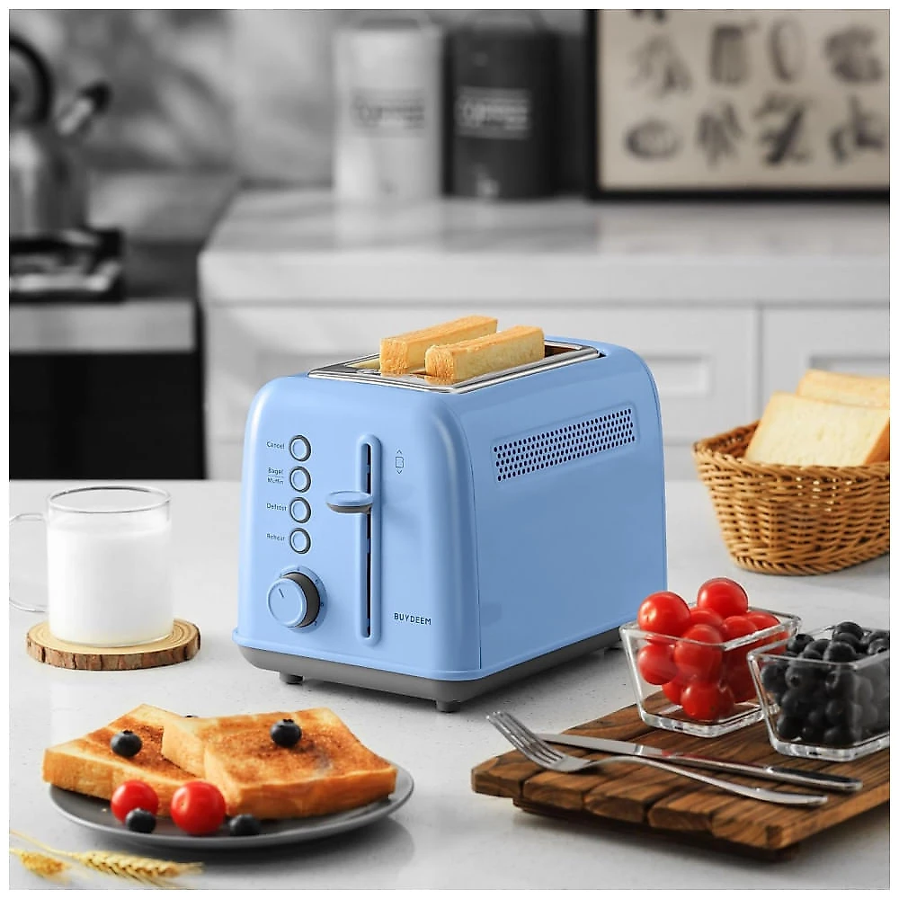 Torradeira BUYDEEM DT620 Azul 2 Fatias com Fendas Largas, Função Bagel e Muffin, Bandeja de Migalhas Removível e 7 Níveis de Tostagem, 110V