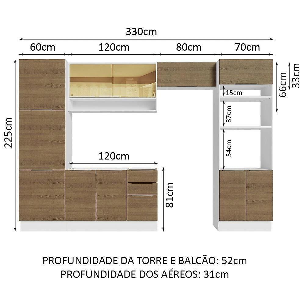 Armário De Cozinha Completa 330cm Branco/rustic Stella Madesa 03 Branco/rustic