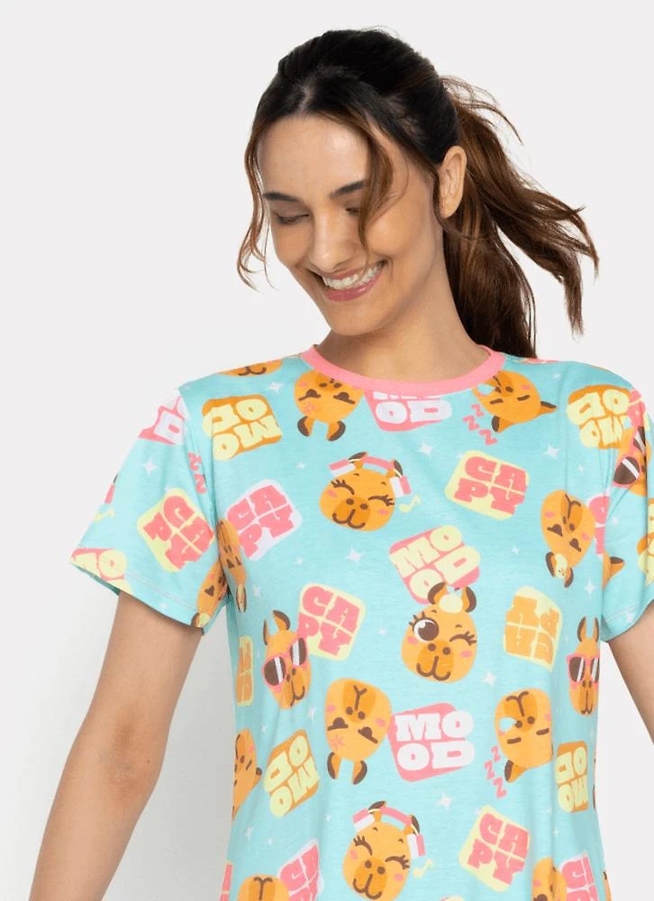 Camisola manga curta algodão feminina capy bora