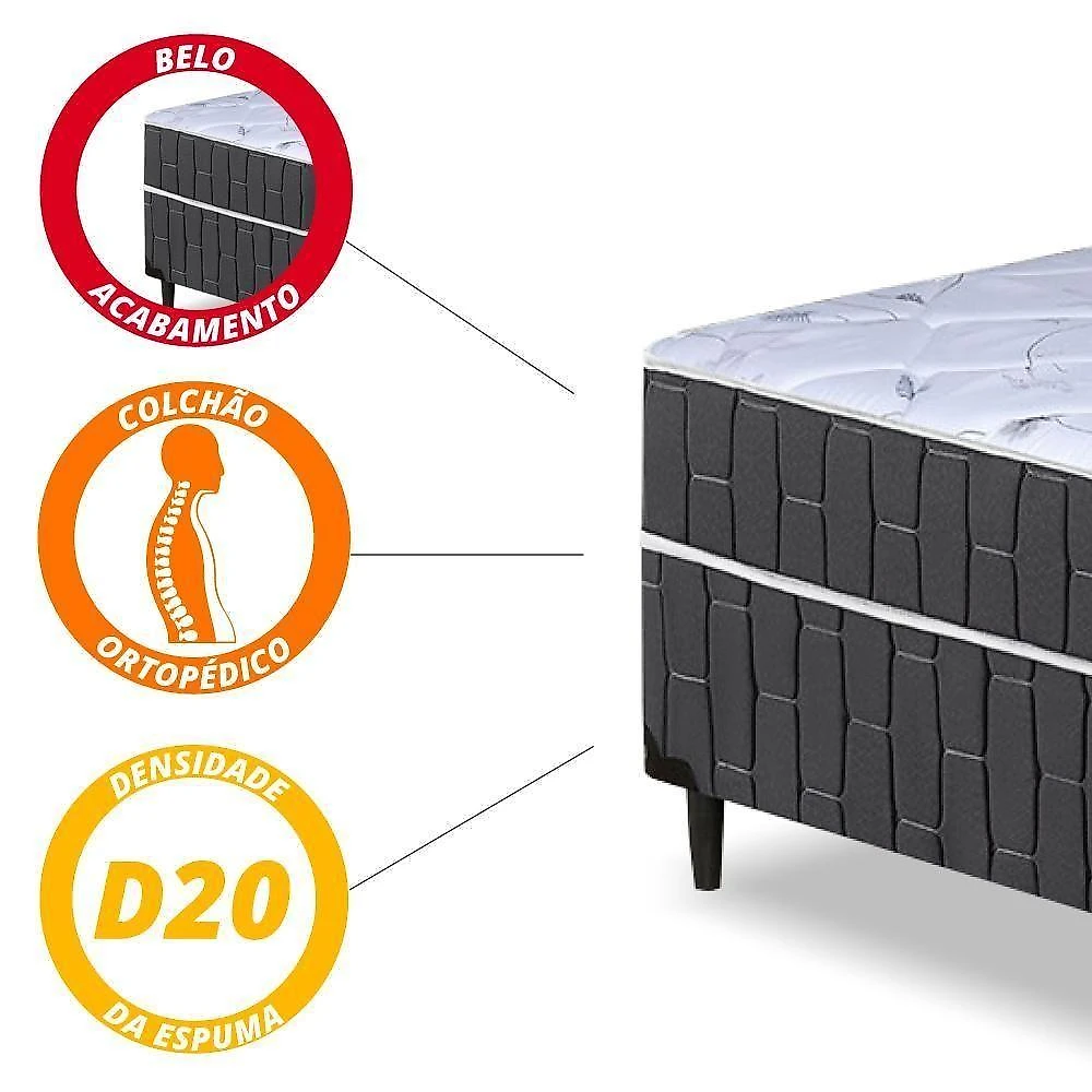 Cama Box Casal Conjugado Preto/Branco Flor