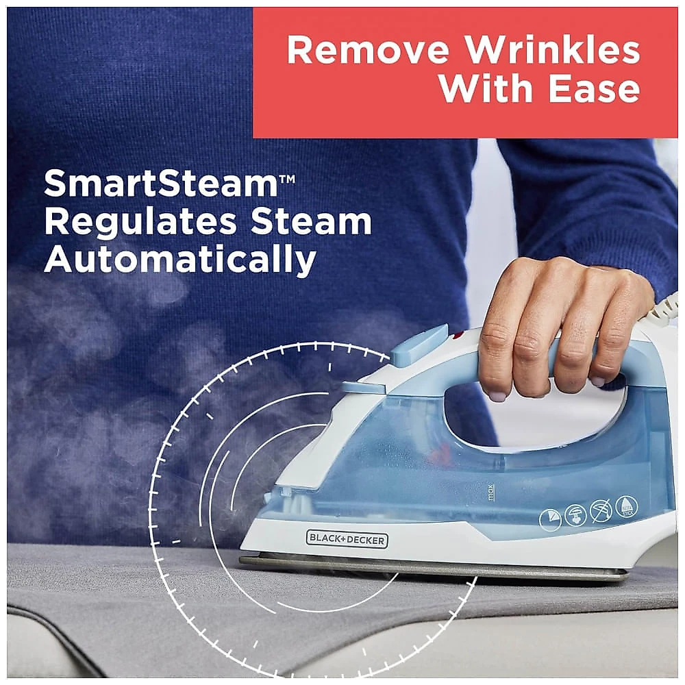Ferro de Passar BLACK+DECKER Easy Steam Compact para Roupas, Desligamento Automático, Base Antiaderente, Leve, 1200 Watts