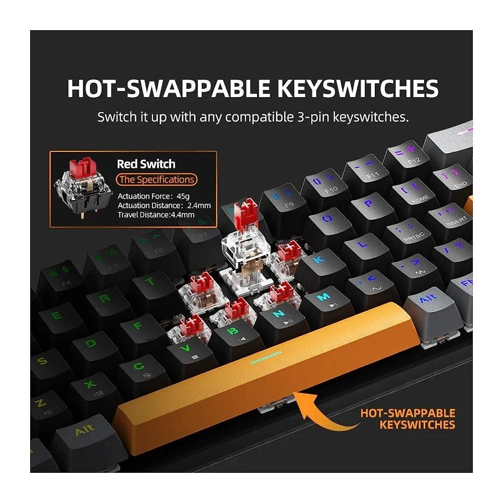 Teclado Gamer Mecânico Machenike K500-B68, RGB, Hot-Swap, Switch Red, ABNT2, Cinza - JJ02GD00K