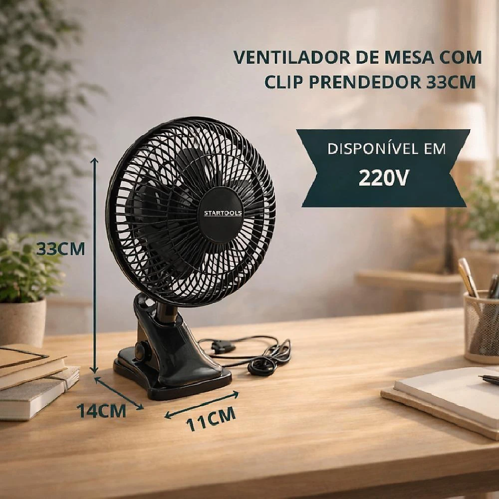 Ventilador de Mesa Portátil Yeet 25W 3 Pás 3 Velocidades Preto 220V