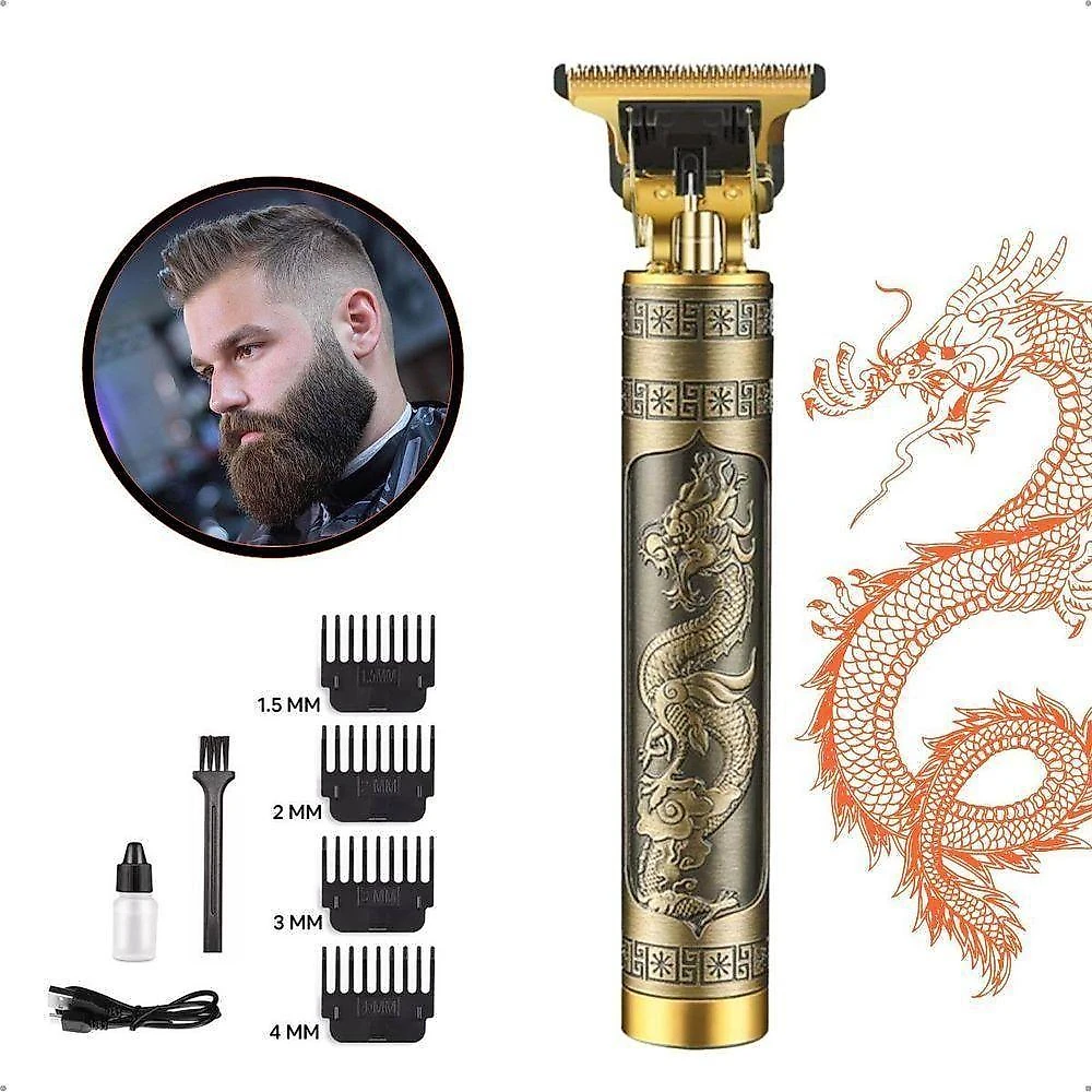 Aparador de Pelos T9 Profissional para Cabelo e Barba Lâmina Titânio Bivolt Dourado 110V