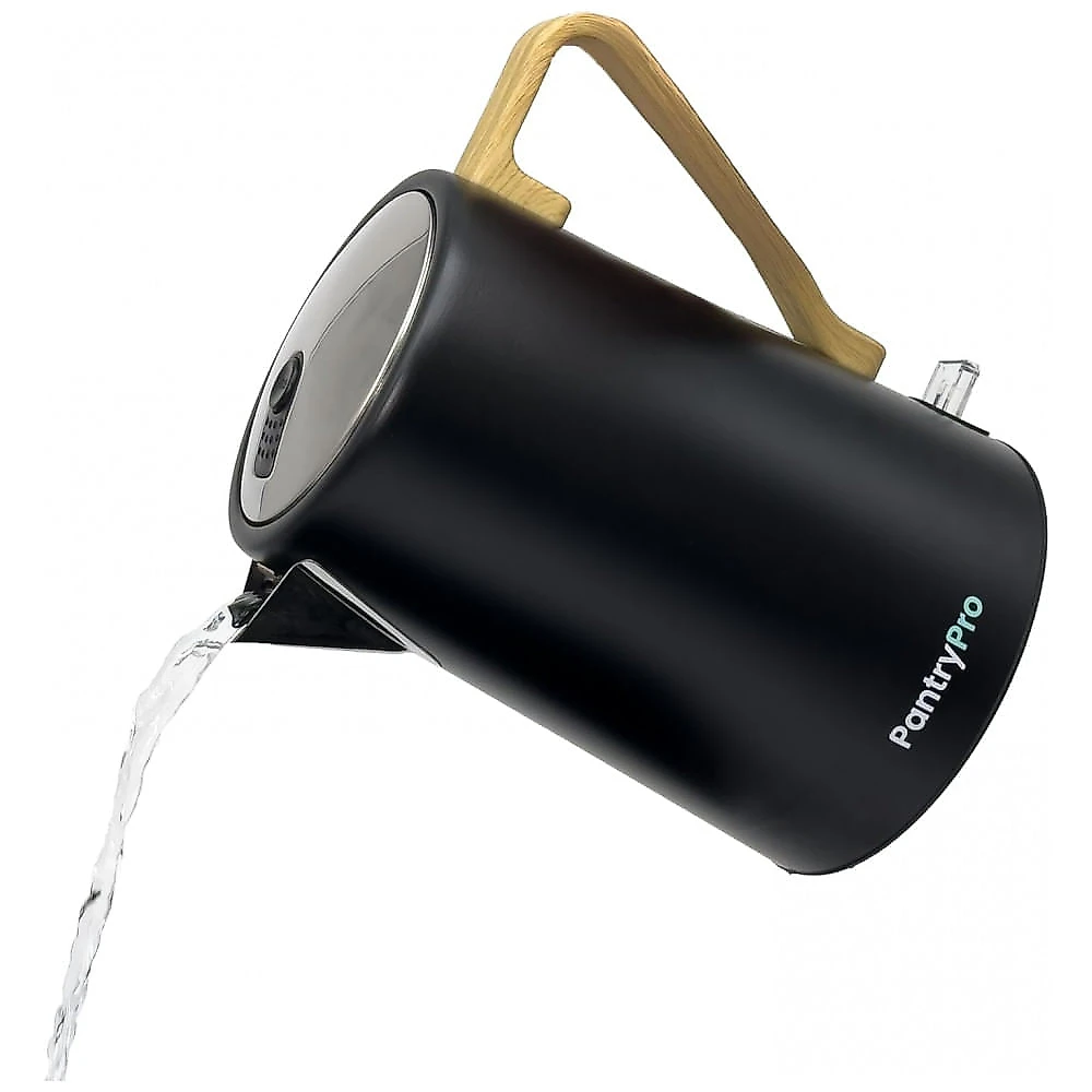 Chaleira elétrica inox PantryPro preta fosca 1,7L 1500W fervedor rápido com desligamento automático Rapid-Boil, 110V