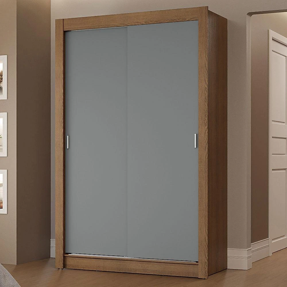 Guarda-roupa solteiro 2 portas de correr 2 gavetas rustic/cinza vivare madesa