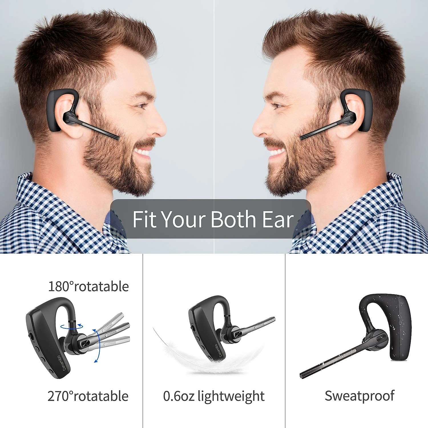 Conambo Fone de Ouvido Bluetooth 51 com Microfone Duplo e Bateria de 16h de Duração