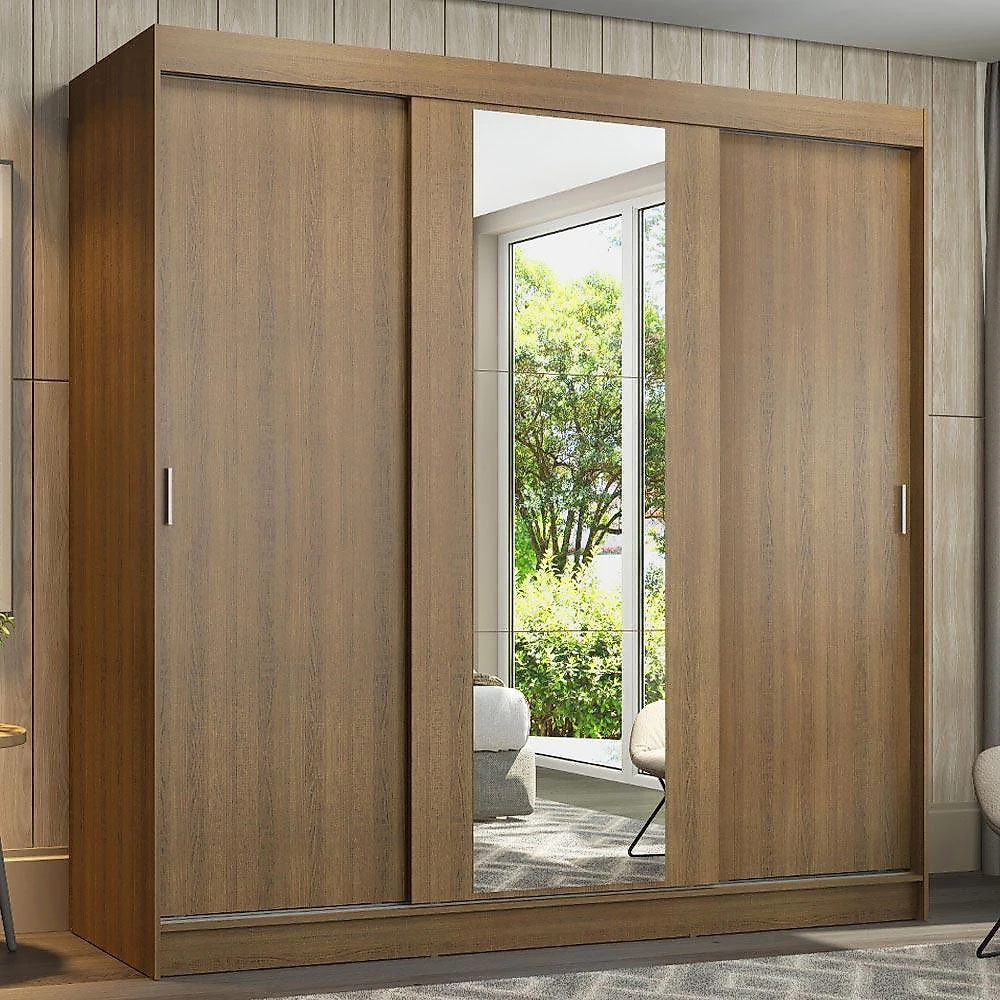 Guarda-roupa casal madesa reno 3 portas de correr com espelho r rustic