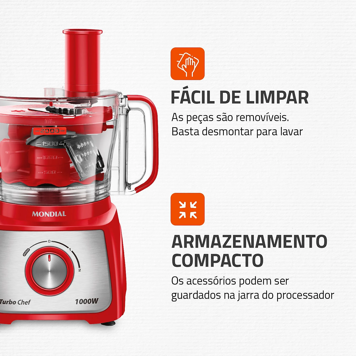 Multiprocessador Turbo Chef 7 em 1 Mondial MPN-01-RE MULTIPROCESSADOR MPN-01-RE 127V/60HZ .