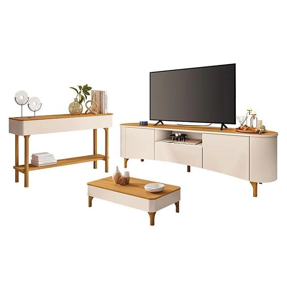 Rack Bancada Elara Com Mesa De Centro Liz E Aparador Fiero Off White Cinamomo - Hb Móveis