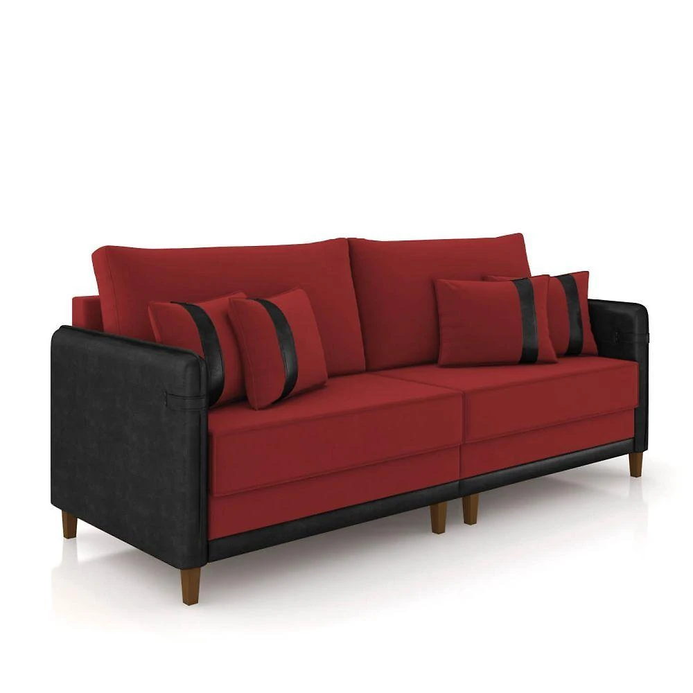 Sofá 3 Lugares Living 192cm Pé Madeira Valença Pto/veludo K01 - D\'rossi Cor Vermelho