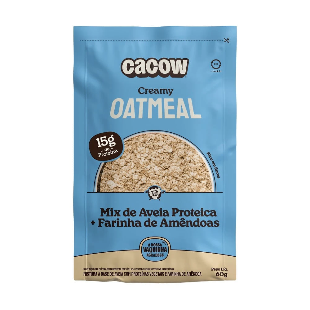 Mix de Aveia Proteica e Farinha de Amêndoas Cacow Creamy Oatmeal com 15g de Proteína 60g