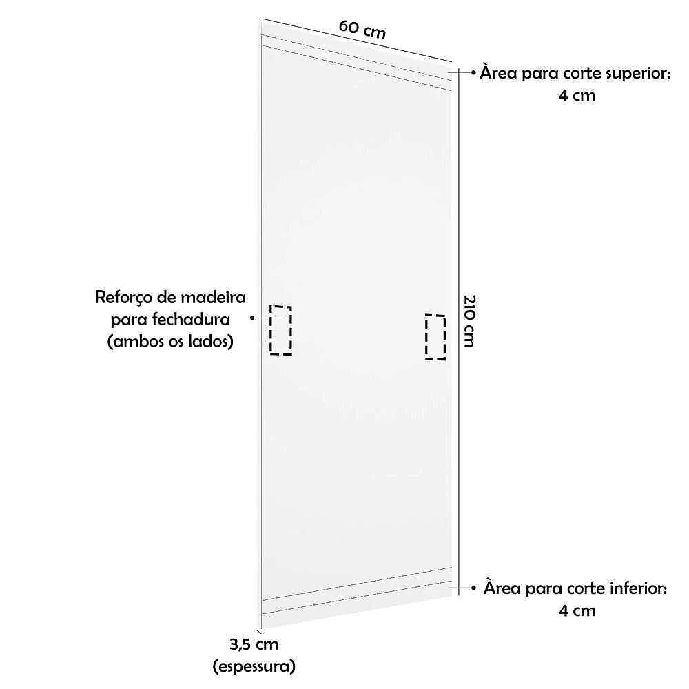 Porta de Abrir Lisa 210CM Interna MDF com Madeira Pinus para Quarto Branca Ravilar