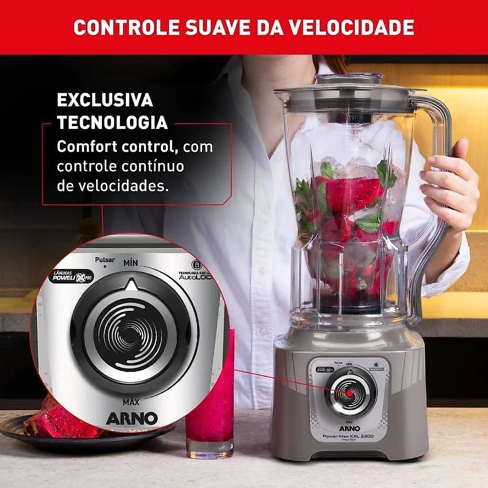 Liquidificador arno power max xxl cinza ln87 2,25l 127v 2200w