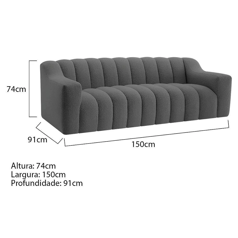 Miniatura Sofá 2 Lugares Luxo Recepção Escritorio Sala Elegance 150cm Linho Cor Cinza Escuro
