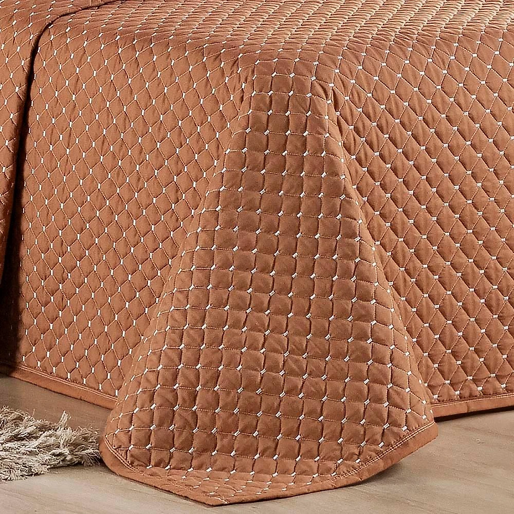 Kit cobre leito colcha vênus queen dupla face micropercal 200 fios liso 3 peças - terracota