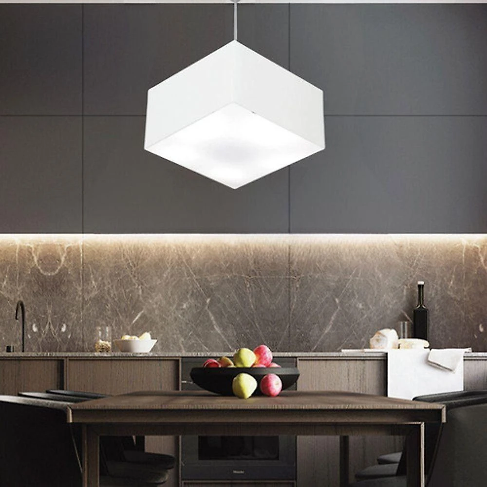 Lustre Pendente Quadrado Vivare Md-4020 Cúpula Em Tecido 21/35x35cm - Bivolt Branco 127/220v