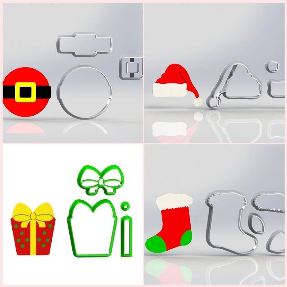 Cortador Kit Natal Top Plástico PLA 4CM Transparente com 4 Modelos Modulares HB Formas e Cortadores