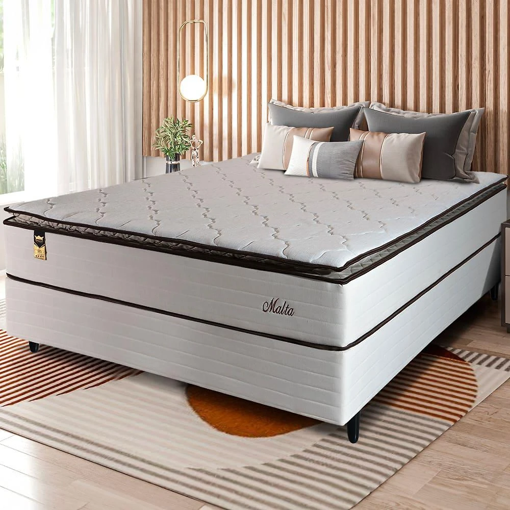 Cama box casal hellen malta linho com molas ensacadas e espuma d26 66x138x188cm - bege
