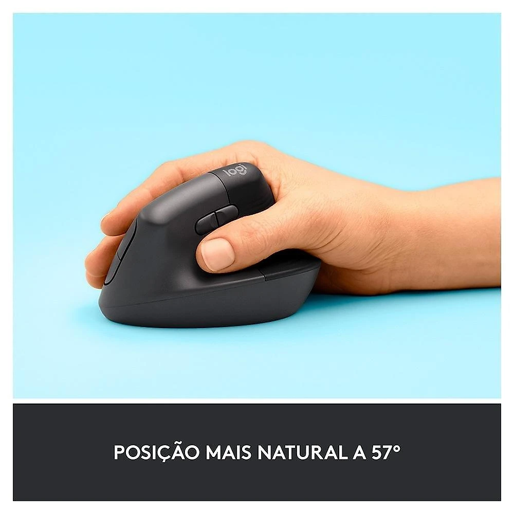 Mouse Sem Fio Logitech Lift, 4000 DPI, 6 Botões, Bluetooth, Ergonômico, USB, Grafite - 910-006466