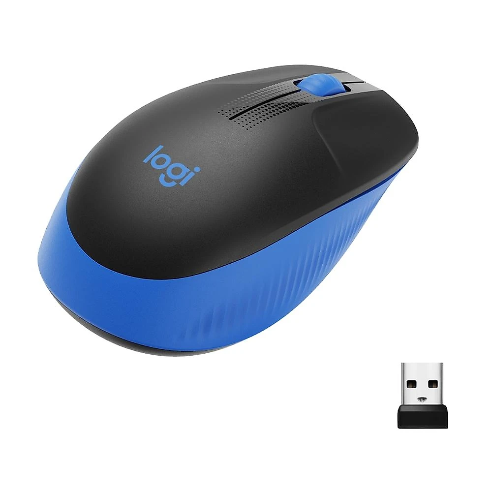 Mouse sem fio Logitech M190 com Design Ambidestro de Tamanho Padrão, Conexão USB e Pilha Inclusa, Azul - 910-005903